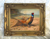 Fine Lithograph on Canvas - Cock and Hen Pheasants in a Landscape