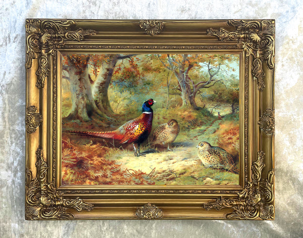 Pheasants in a Woodland Landscape - Fine Lithograph on Canvas after Thorburn
