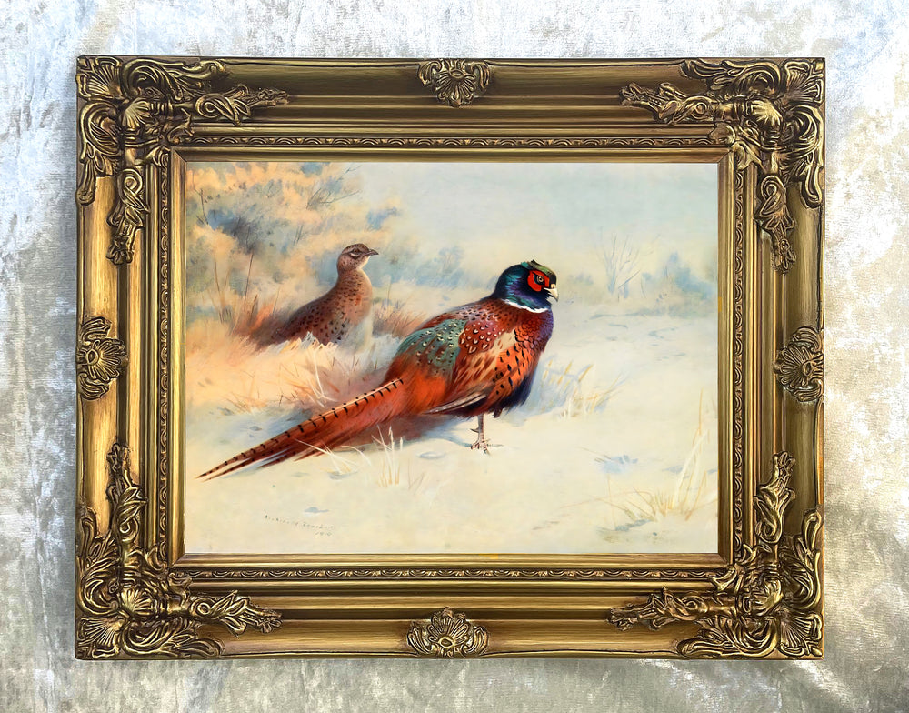Fine Lithograph on Canvas - Pheasants in January Snow