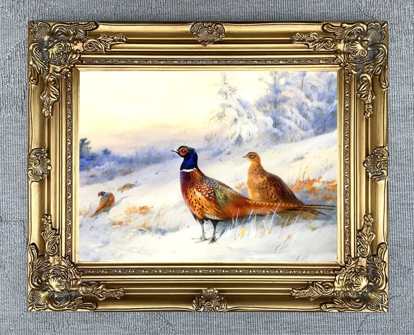 Pheasants in a Winters Woodland Landscape - Fine Lithograph on Canvas after Thorburn