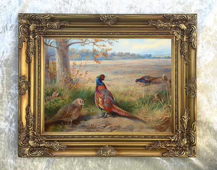Pheasants in an Autumn Woodland Landscape - Fine Lithograph on Canvas after Thorburn