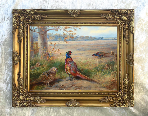 Pheasants in an Autumn Woodland Landscape - Fine Lithograph on Canvas after Thorburn