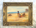 Fine Lithograph on Canvas - Cock and Hen Pheasants in a Corn Field