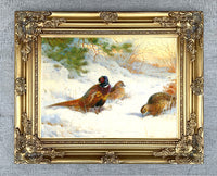 Pheasants in a Snowy Woodland Landscape - Fine Lithograph on Canvas after Thorburn