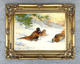 Pheasants in a Snowy Woodland Landscape - Fine Lithograph on Canvas after Thorburn