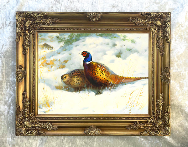 Fine Lithograph on Canvas - Pheasants in a Snowy Thicket aft. Thorburn