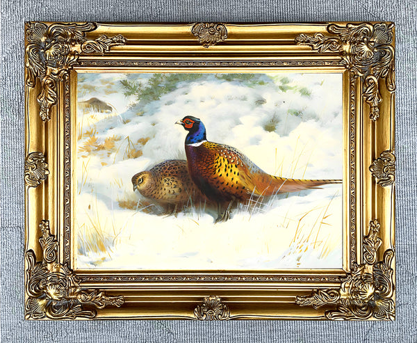 Fine Lithograph on Canvas - Pheasants in a Snowy Thicket aft. Thorburn