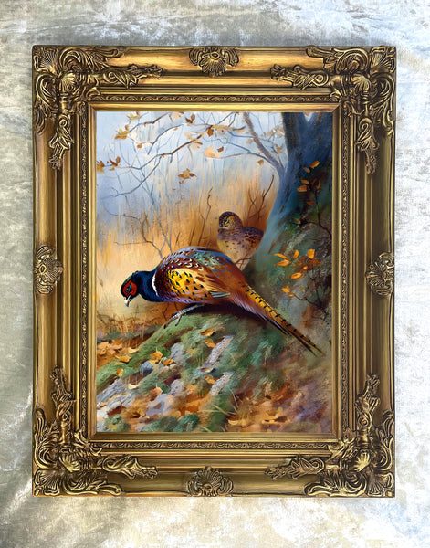 Fine Oleograph on Canvas of Pheasants in a Thicket aft. Thorburn
