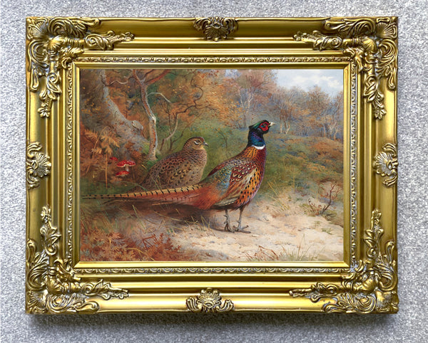 Pheasants in a Clearing - Fine Lithograph on Canvas aft. Thorburn