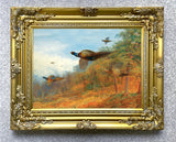 Fine Large Oleograph on Canvas of Pheasants in Flight aft. Thorburn