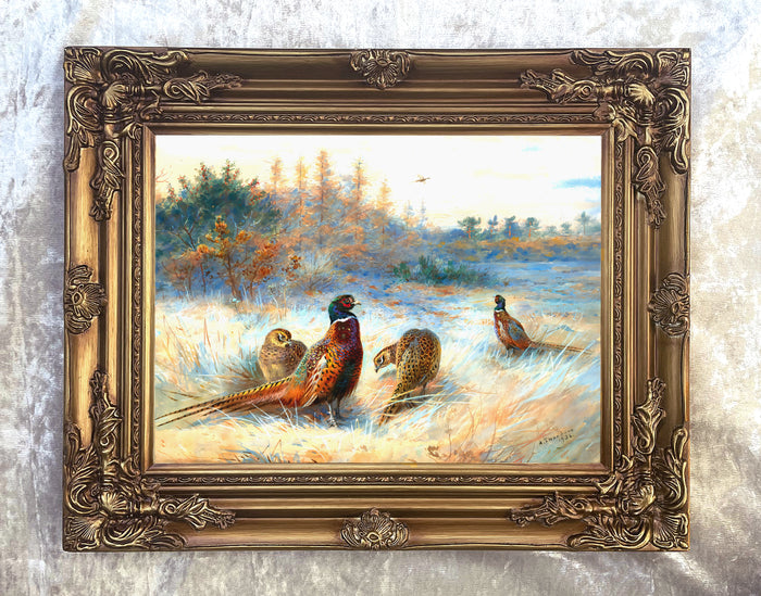 Fine Lithograph on Canvas - Pheasants in an Extensive Landscape