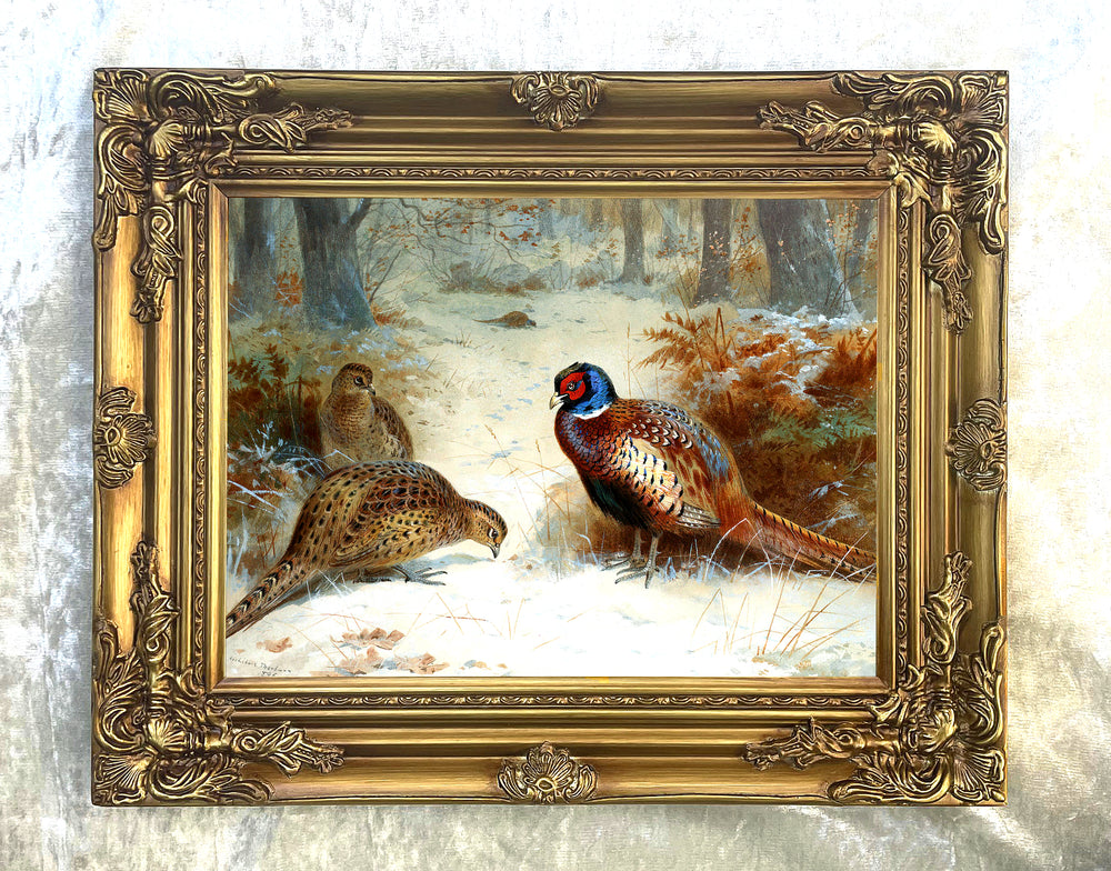 "Pheasants in a Wintry Copse" Fine Oleograph on Canvas after Thorburn