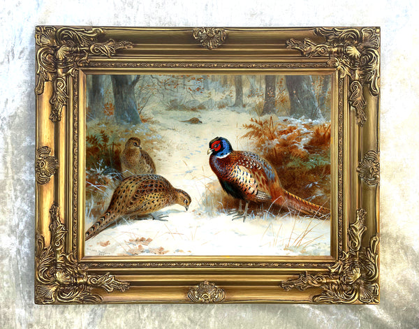 "Pheasants in a Wintry Copse" Fine Oleograph on Canvas after Thorburn