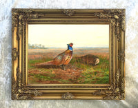 Fine Oleograph on Canvas - Cock & Hen Pheasant in a Rural Landscape aft. Thorburn