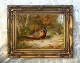 Fine Lithograph on Canvas - Cock and Hen Pheasants in Autumn