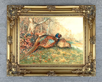 Cock & Hen Pheasants in a Woodland Landscape - Fine Lithograph on Canvas after Woodhouse