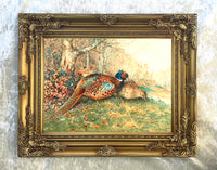 Cock & Hen Pheasants in a Woodland Landscape - Fine Lithograph on Canvas after Woodhouse