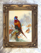 Cock & Hen Pheasant in a Wintry Wood - Fine Lithograph on Canvas after Thorburn
