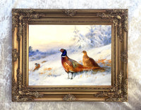 Pheasants in a Winters Woodland Landscape - Fine Lithograph on Canvas after Thorburn