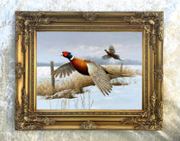 Pheasants in a Wintry Rural Landscape - Fine Lithograph on Canvas after Thorburn