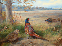 Pheasants in an Autumn Woodland Landscape - Fine Lithograph on Canvas after Thorburn