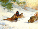 Pheasants in a Snowy Woodland Landscape - Fine Lithograph on Canvas after Thorburn