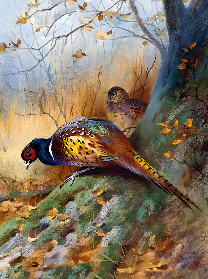 Fine Oleograph on Canvas of Pheasants in a Thicket aft. Thorburn