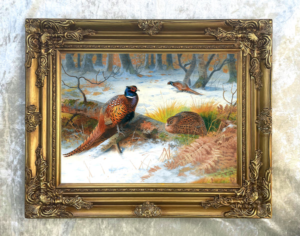 "Pheasants in a Winter Wood" Fine Oleograph on Canvas after Thorburn
