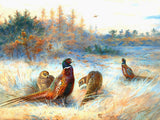 Fine Lithograph on Canvas - Pheasants in an Extensive Landscape