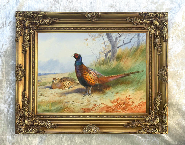 Fine Lithograph on Canvas of a Cock Pheasant & Hen aft. Thorburn
