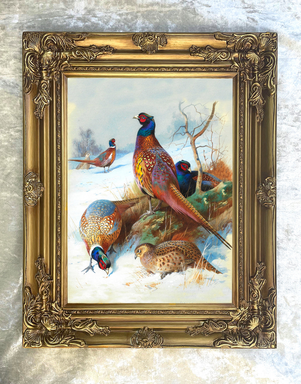Pheasants in a Wintry Landscape - Fine Lithograph on Canvas after Thorburn