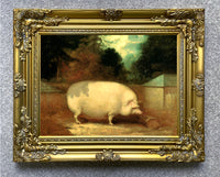 Oleograph on Canvas of a Prize Pig in a Yard