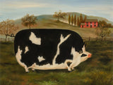 Fine Oleograph on Canvas - Naive Portrait of a Prize Pig in a Stable Yard