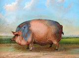 Fine  Oleograph of a Prize Pig in a Landscape