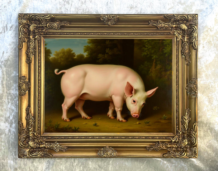 Fine Oleograph on Canvas Portrait of the Prize Pig 