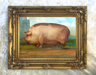Fine Oleograph on Canvas Portrait of a Prize Pig in a Stable Yard