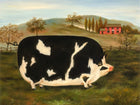 Fine Oleograph on Canvas - Naive Portrait of a Prize Pig in a Stable Yard