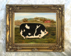Fine Oleograph on Canvas - Naive Portrait of a Prize Pig in a Stable Yard