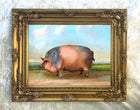 Fine  Oleograph of a Prize Pig in a Landscape