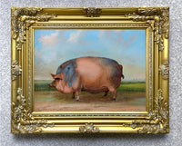 Fine  Oleograph of a Prize Pig in a Landscape