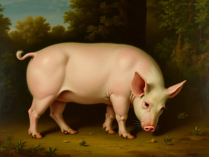 Fine Oleograph on Canvas Portrait of the Prize Pig 