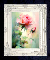 Exquisite Oleograph on Canvas Still Life of a Single Pink Rose