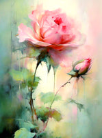 Exquisite Oleograph on Canvas Still Life of a Single Pink Rose