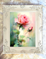Exquisite Oleograph on Canvas Still Life of a Single Pink Rose