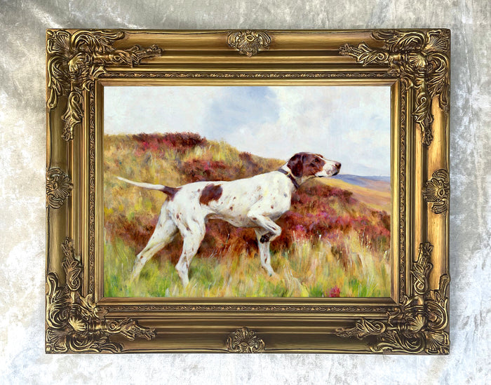 Fine Oleograph on Canvas - English Pointer in an extensive Landscape
