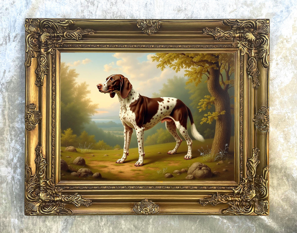 Fine Oleograph on Canvas - German Pointer in a Woodland Landscape
