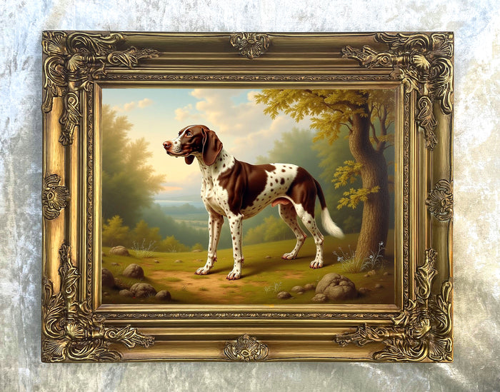 Fine Oleograph on Canvas - German Pointer in a Woodland Landscape
