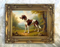 Fine Oleograph on Canvas - German Pointer in a Woodland Landscape