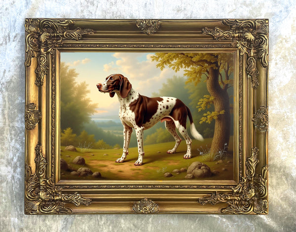 Fine Oleograph on Canvas - German Pointer in a Woodland Landscape