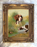 Fine Gilt Framed Oleograph Study of an English Pointer in the Field